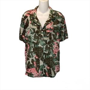 MBK by KI Short Sleeve Tropical Floral Hawaiian Print Blouse XL